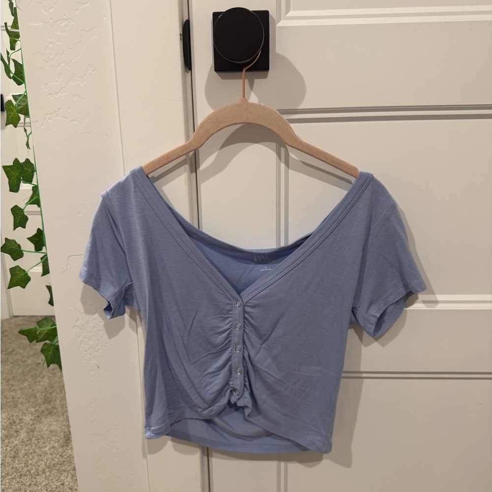PacSun Light Blue Ruched Button-Down Blouse